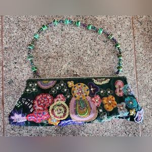 Beautiful Satin 👛 Embroidered Floral Sequin Fairy Evening Clutch Bag EUC $26